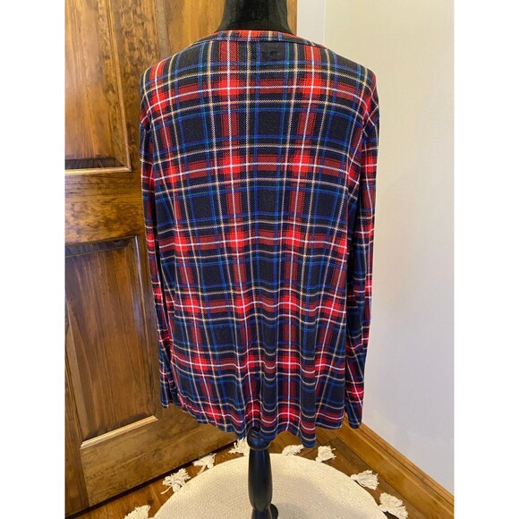 24/7 Top Plus Size XL Red Navy Plaid Blouse  +Stretch Super Soft  Extra Long - Picture 6 of 11